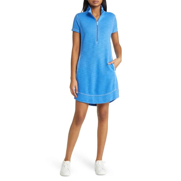 Tommy Bahama Tobago Bay 1/2 Half Zip Dress Sz M Blue Collared Beach Athleisure - Picture 1 of 10